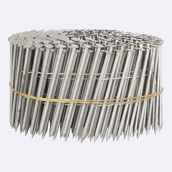 Stainless Steel Siding Nails - 2-1/2x0.09 Ring Shank 15 Degree Coils, 3600 Count Small Cap Coil Roofing Ring Shank Siding Nails for Siding and Fencing, Etc