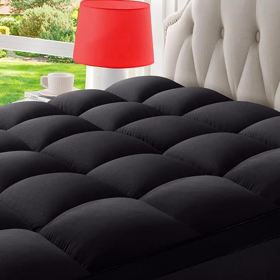 Twin XL Mattress Topper Extra Thick Pillowtop Cooling Plush Mattress Pad Cover Protector with 8-21 Inch Deep Pocket 3D Snow Down Alternative Fill Black