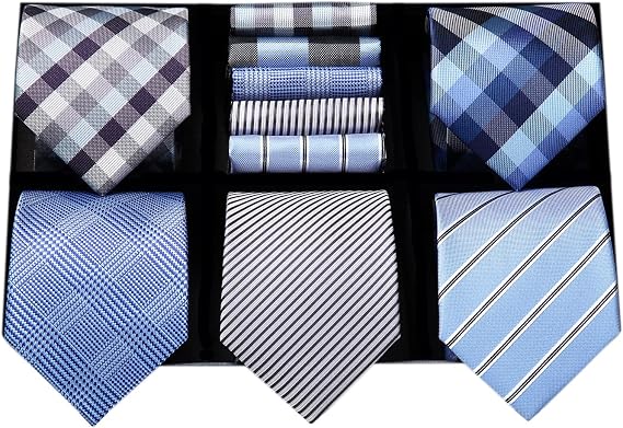 HISDERN Mens Ties Set 5PCS Collection Tie with Pocket Sqaure Formal Business Necktie Present Box Neckties Set for Men