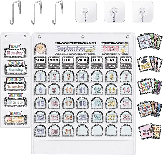 Gilprop 2 Pack Classroom Calendar Pocket Chart Notebook Theme with 130 Card