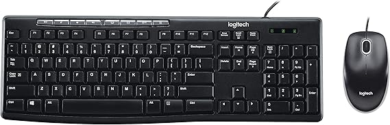 Logitech MK200 Media Combo Wired Keyboard and Mouse, Full-Size Keyboard with Easy-Access Media Controls, High-Definition Optical Mouse, Plug and Play USB Connection Black
