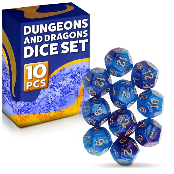 10 Pcs Dungeons & Dragons D12 Dice Set 12 Sided Dice Set for Table Games Dual Blue-Purple Color with Clearly Visible Numbers, Sturdy Material | Suitable for Pathfinder, RPG and Other Board Games