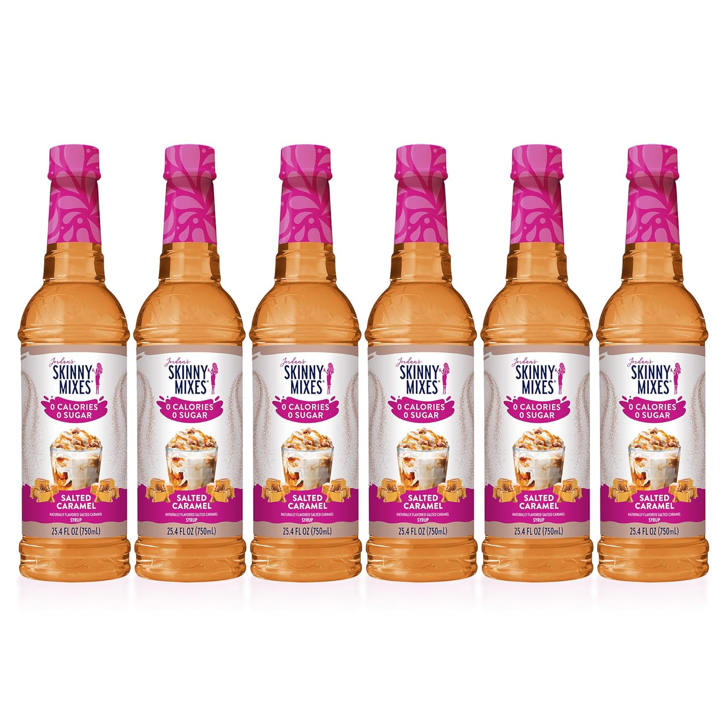 Jordans Skinny Syrups Sugar Free Coffee Syrup, Salted Caramel Flavor Drink Mix, Zero Calorie Flavoring for Chai Latte, Protein Shake, Food & More, Gluten Free, Keto Friendly, 25.4 Fl Oz, Pack of 6