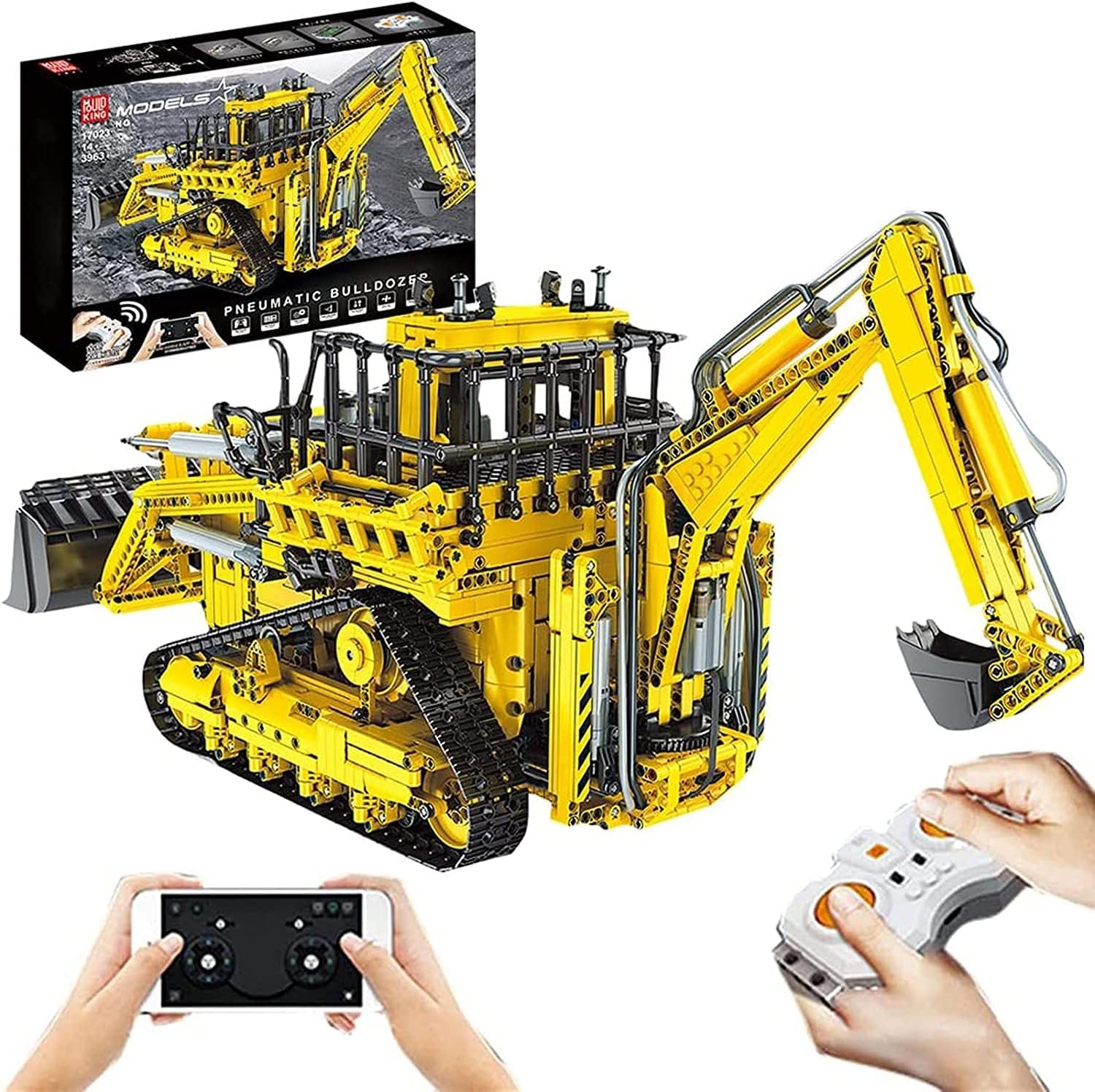 Technic 2 in 1 RC Bulldozer, Mold King 17023, 3963 Clamp Block 2.4G Excavator Building Blocks Models with Motor, Lego Compatible Construction Vehicle Truck