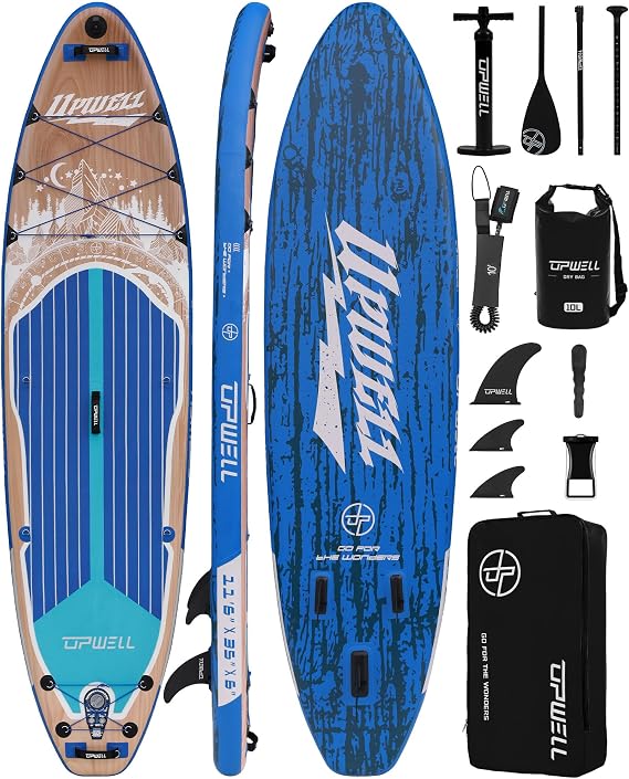 UPWELL 10'6"/11'/11'6" Inflatable Paddle Board, Stand Up Paddlboard for Youth & Adults, Stable Design, Premium SUP Accessories, Backpack, Leash, Hand Pump, Fins