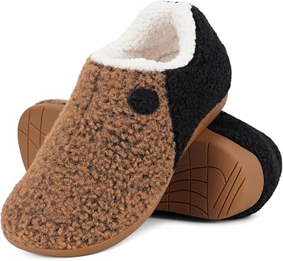 ERGOfoot Orthopedic Slippers with Arch Support for Women and Men Fuzzy House Shoes for Plantar Fasciitis Relief, Closed Back, Soft Plush Sherpa Fleece Lining Moccasin