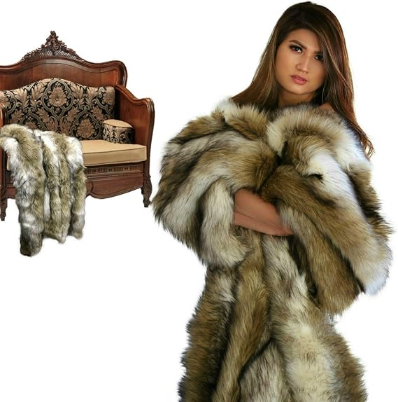 Plush Throw - Luxurious GrayTan and Brown Wolf - Premium Quality Faux Fur - Designer Throw Blanket - Soft Minky Cuddle Fur Lining (2'x4')