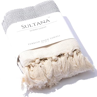 Sultana Luxury Linens - Turkish Hand Towels Set of 4 | 100% Turkish Cotton | Decorative Kitchen and Bathroom Hand Towel for Tea, Face, Hair, Dish, Spa, and Bath |19 x 39 Inches