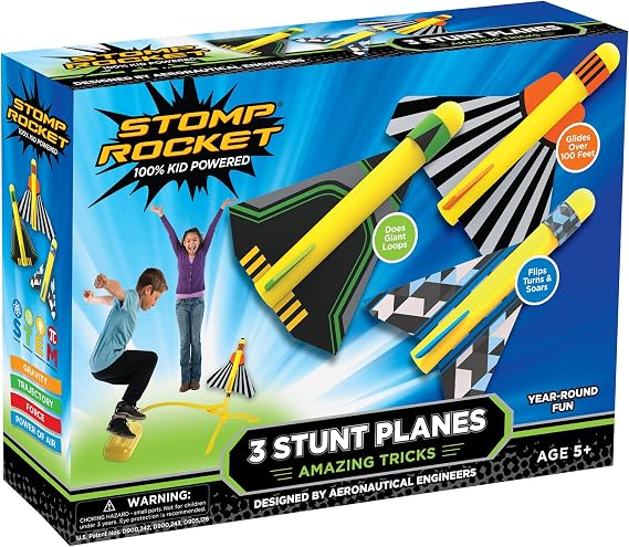 Stomp Rocket Stunt Plane Rocket Launcher Toy for Kids - 3 Foam Airplane Toy