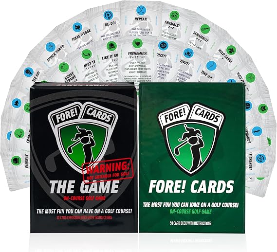 On-Course Golf Card Game & Expansion Pack Bundle Fun Golf Games with Classic & Crazy Formats for Foursomes Unique Golf Gift for Men, Women & Groups 80 Fun Playing Cards Included