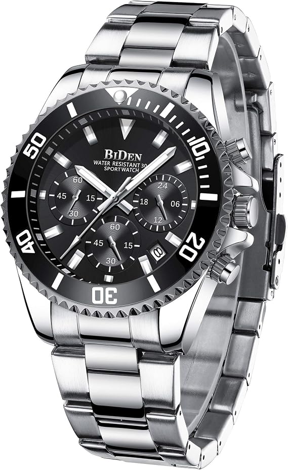 Men's Stainless Steel Chronograph Watch Waterproof Designer Wristwatch Luminous Analogue Business Watch With Date