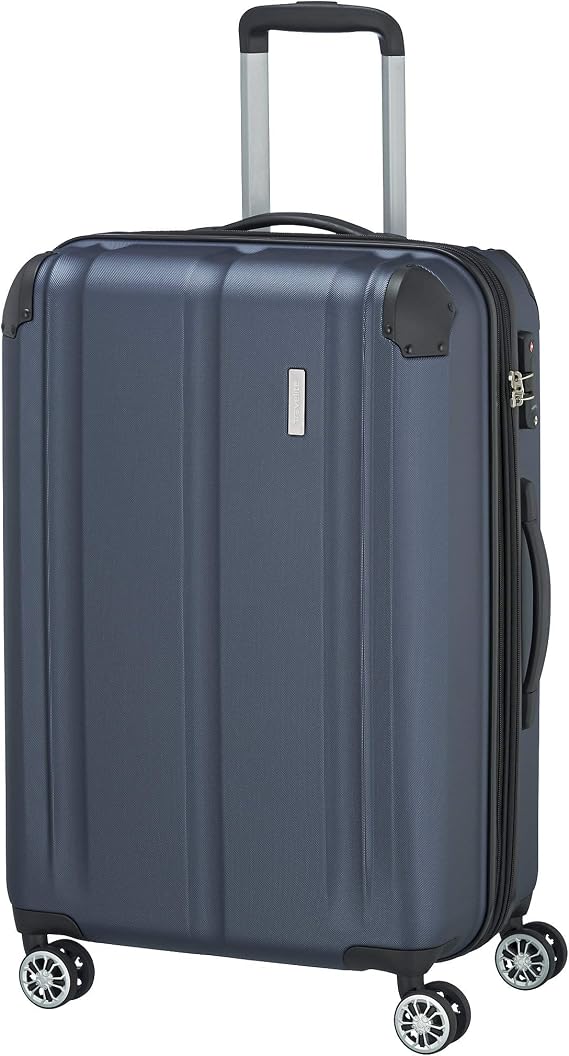 travelite Hard case Medium Size Expandable 4 Wheels City Trolley with Scratch-Resistant Surface TSA Lock Stretch fold 68 cm 78-86 liters, Blue (Marine), 68 centimeters, Hand Luggage