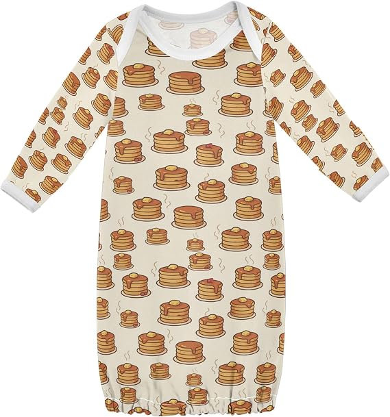Wudan Cartoon Pancake Butter Syrup Beige Newborns Baby Nightgowns Cotton Girls Romper Jumpsuit Sleepwear