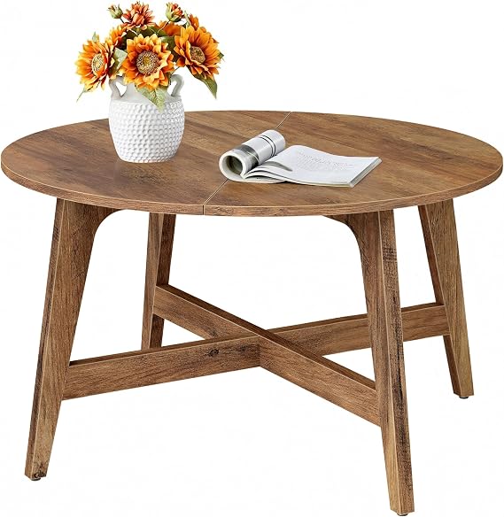 VASAGLE Round Coffee Table, 31.5-Inch Center Table, Tapered Legs | Curved Transitions, Easy to Assemble, for Living Room, Honey Brown, MAEZO Collection ULCT251KB01S