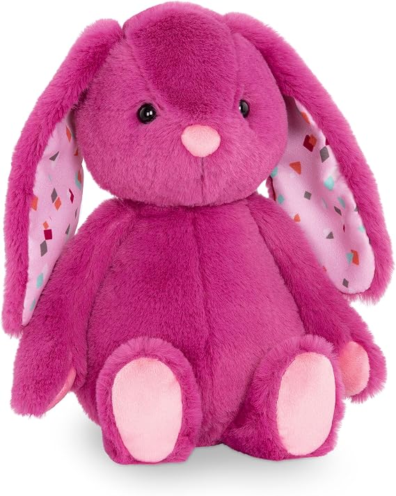 B. toys Plumberry Bunny Stuffed Animal, 12-Inch Magenta Rabbit, 1-Piece Set | Soft rabbit cuddle companion with floppy ears, confetti-patterned inner ears, machine-washable care, Newborn, Magenta Bunny