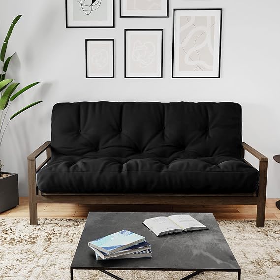 Royal Sleep Products by The Futon Factory 12 inch Foam Futon Mattress - Solid Black Fabric - Full Size - CertiPUR Certified Foams - Made in USA - (Frame not Included)