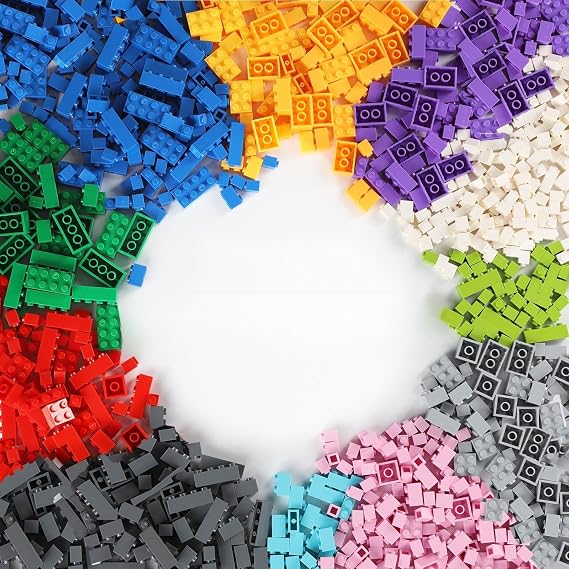 Building Bricks, 1000 Pieces Classic Bulk Building Blocks with 3 Baseplates Building Bricks Set Compatible with All Major Brands Creative Building Toys for Kids Montessori STEAM toys, 12 Colors