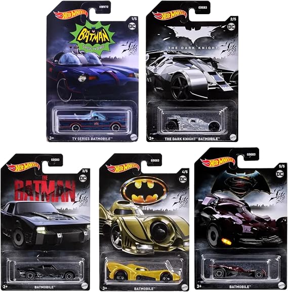 Hot Wheels Batman Collector Set HMV72 - Full Set of All 5 Diecasts - The Animated Series, The Dark Knight, The Batman, BvS & Batmobile