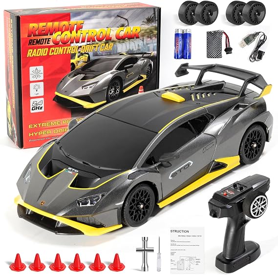 Remote Controlled Car Drift, 2.4GHz 4WD Remote Controlled Car with LED Headlights, 35 km/h, 360° Rotation Racing Car, Remote Controlled, Christmas Birthday Gifts for Boys from 6-12+ Years