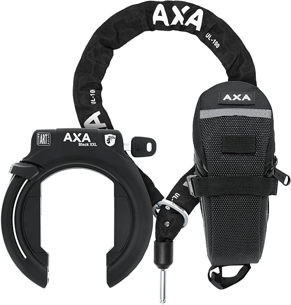 AXA Block XXL Frame Lock + ULC 100 Chain Set with Bag - Bicycle Lock with Plug-in Chain - Security Level 12 - Length 100 cm - Key Non-Removable Black
