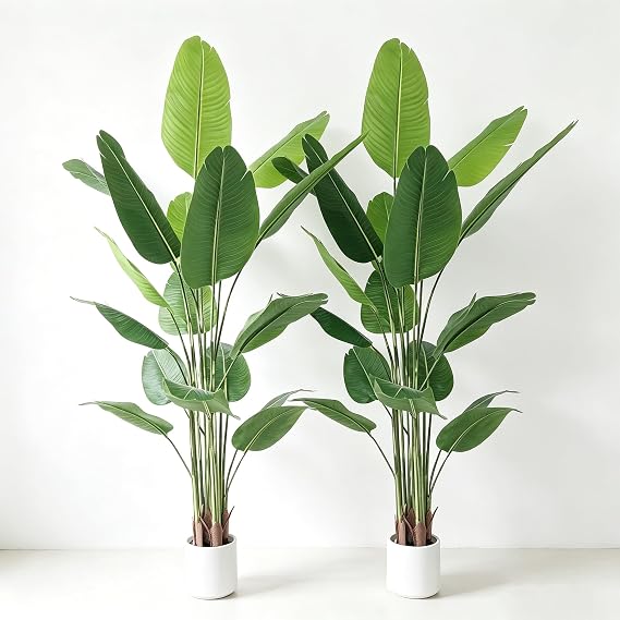 2 Pack Artificial Bird of Paradise Plant 6 ft Tall Faux Banana Leaf Tree