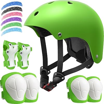 Kids Bike Helmet Set, Adjustable Helmet for Ages 2-3-5-8-14 Year Boys Girls, Toddler Pad Set with Knee and Elbow Pads for Bike, Roller, Skating, Scooter, Longboard and More Sports, 6 Color
