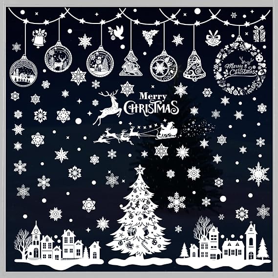 Christmas Window Stickers Decoration 9 Sheets 244Pcs, Reusable