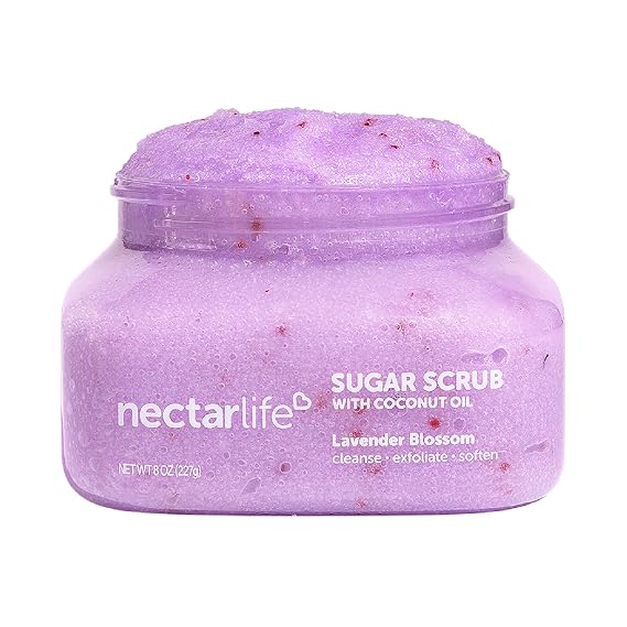 Sugar Body Scrub, Exfoliating Body Scrub with Moisturizing Shea Butter and Coconut Oil, Paraben Free, SLS Free, Cruelty Free Skin Care for Women and Girls, Handmade Fresh, 8 Oz (Lavender)