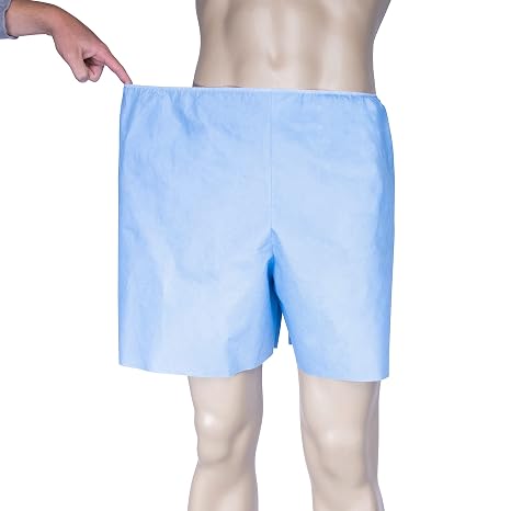DG Disposable Exam Shorts 6XL 50 Count Blue SMS Bariatric Elastic Waist, Fluid-Resistant, Latex-Free Patient Shorts for Clinical Exams & Imaging Made in USA