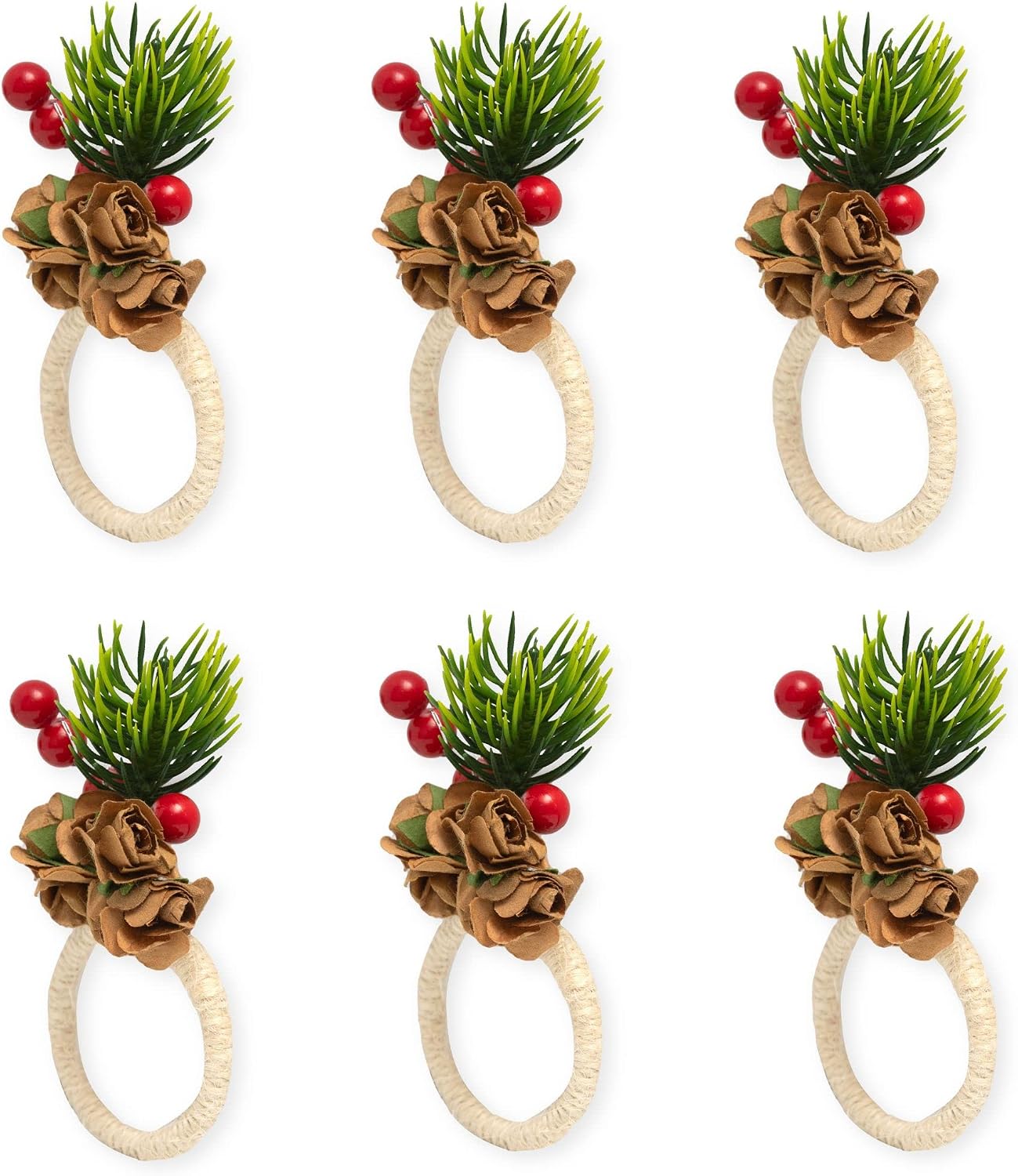 Folkulture Christmas Napkin Rings Set of 6, Wood Napkin Rings for Christmas Table Deocrations, Christmas Napkin Holder Rings Gold for Decorations and Holiday, Red and Green