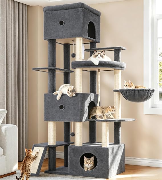Tall Cat Tree, XXL Multi-Level Cat Tower, 200cm, Dark Grey