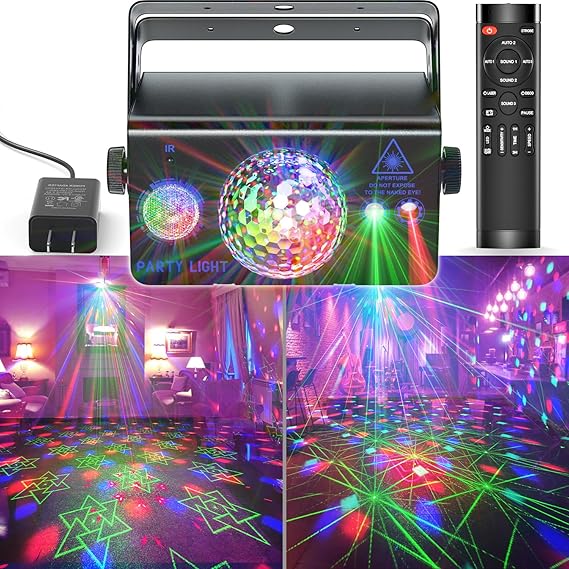 Party Lights, Disco Ball Light 2 in 1 Dj Disco Lights Stage Lighting Sound Activated Strobe Light with Remote Control for Parties Home Show Bar Club Birthday KTV DJ Bar Karaoke Christmas Holiday