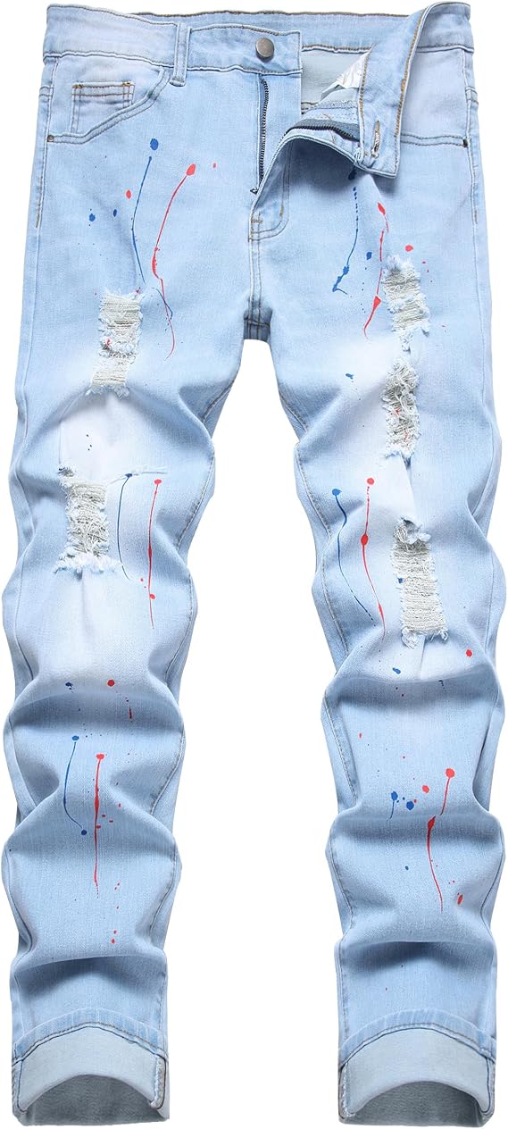 Men's Stretch Jeans Skinny Ripped Blue Jeans for Men Comfort Flex Slim fit Designer Fashion Pants for Men(36,Blue-Slim)
