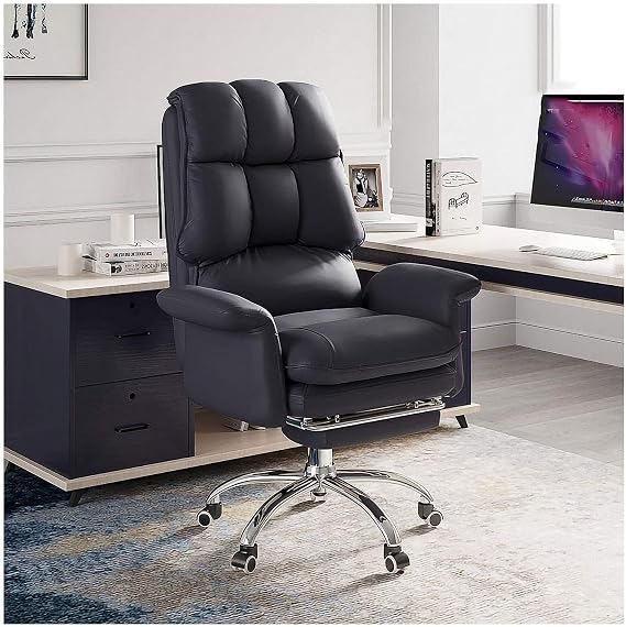 YRYRYW High Back Office Chair Pu Leather Swivel With Footrest - Executive Commercial Reclinable Reclining Ergonomic Computer Desk Chair, Blue Color - Adjustable Executive,Black Household faucets