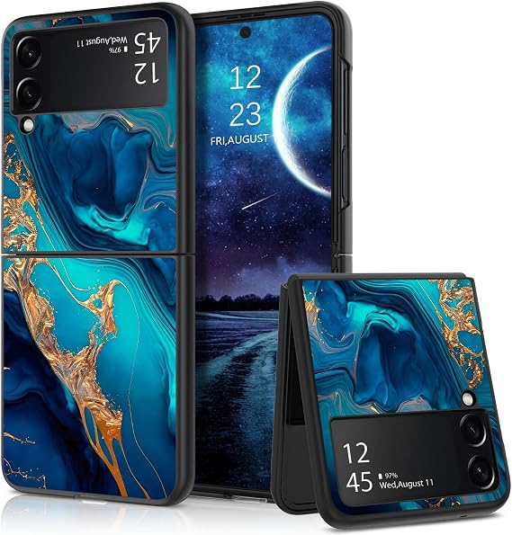 GaoBao Compatible with Samsung Galaxy Z Flip 3 Case Z Flip 3 Case Glow in the Dark PC Back Soft TPU Bumper Protective Non-Slip Mobile Phone Case for Samsung Galaxy Z Flip3 Case Marble