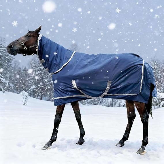 1200D Horse Turnout Blanket with Detachable Neck Cover, Medium Weight Water-Resistant Blanket,Winter Horse Blanket for Real Horses(72in/135cm)
