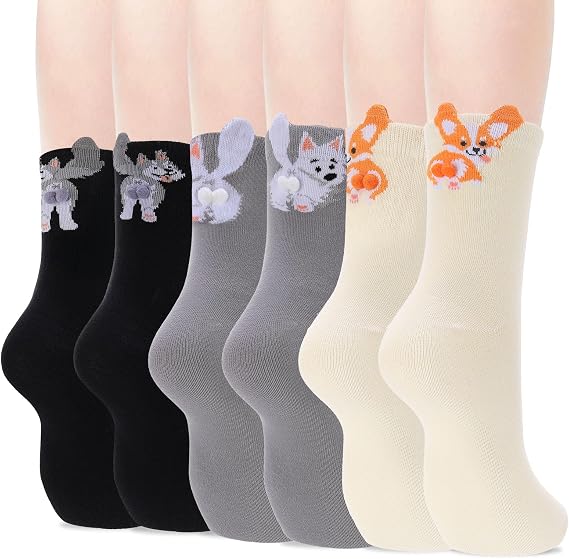 3 Pairs Cute Funny Animal Socks with Balls for Women Novelty 3D Cotton Animal Pom Pom Socks