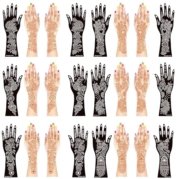 Mzstgh Henna Tattoo stencil kit, Henna Tattoo Indian Temporary Tattoo Stencils Glitter Airbrushing Diy Henna Tattoo Stencils Hand Forearm Tattoo Stickers (13-18)