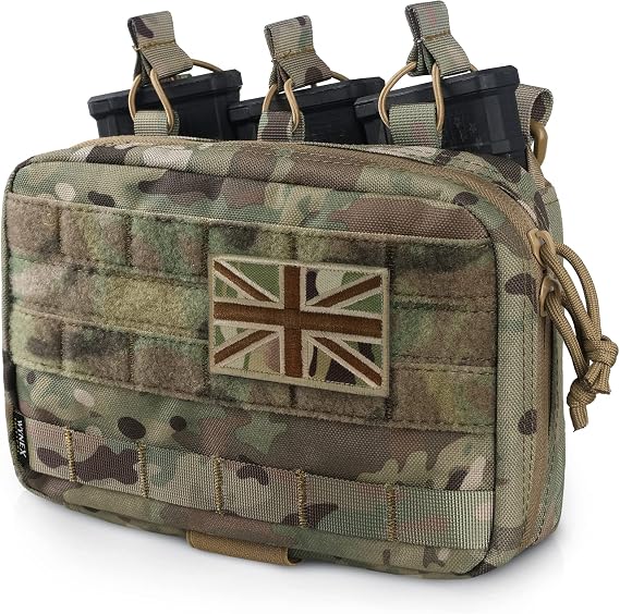 WYNEX Tactical Mag Admin Pouch, Molle Utility Tool Pouch Medical EMT Organizer with Triple Stacker Magazine Holder for M4 M16 Patch Included