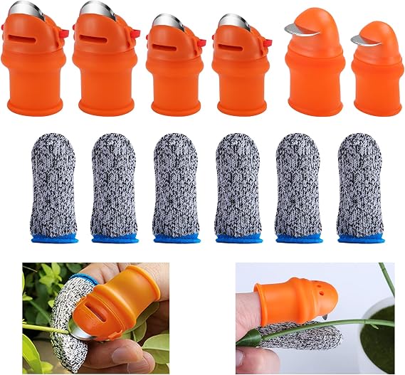E-TING 12 Pcs Gardening Silicone Thumb Knife Anti-Cutting Finger Sleeve | Harvesting Tool Finger Plant Fruit Picking Knives Separator Garden Tool