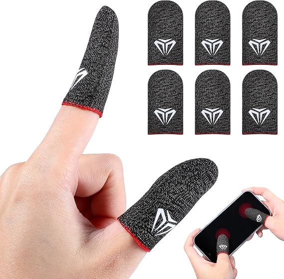 Qianyu 6 Packs Mobile Gaming Finger Sleeve Silver Fiber Anti Sweat Thumb Sleeve Thin Breathable Smooth Game Controller Finger Cover Phone Touchscreen Finger Protectors Accessories for Gamer