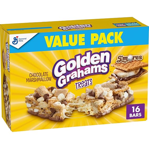 Golden Grahams S'mores Cereal Treat Bars, Value Pack, 16 ct, 16.96 oz | Graham Cereal, Marshmallows and Chocolatey Chips in Every Bar. Good Source of Calcium, 120 Calories, Individually Wrapped