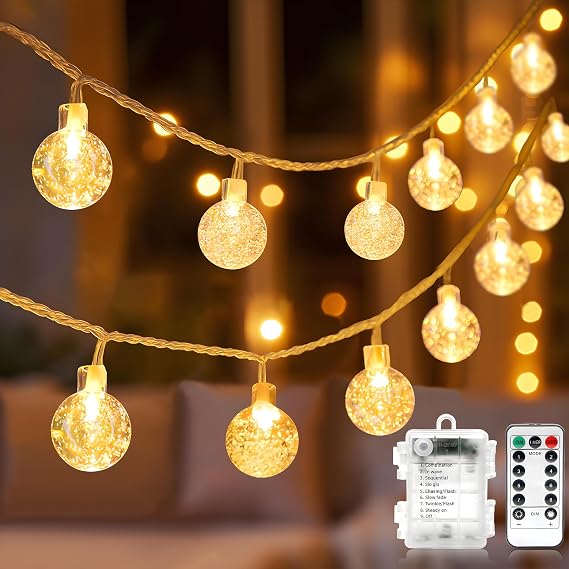 Metaku 16.4Ft 50LED Battery Operated Globe String Lights with Remote