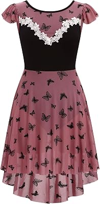 Women Butterfly Floral Chiffon Ballet Dress Cap Sleeve Open Back Lyrical Ballerina Leotard High-Low Dance Skirt