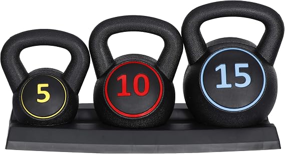4-Piece Kettlebells Weights Set, Wide Grip Strength Training Soft Kettlebell, Exercise Fitness Concrete Weight, Full Body HIIT Workout, Weights for Women at Home 5 lbs 10 lbs 15 lbs and 20 lbs lb Dumbbells