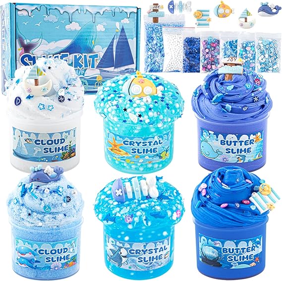 6-Pack Blue Slime Kit for Kids, Butter Cloud Squishy Birthday Gift Set