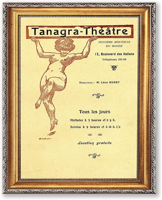Vintage Framed Nude Woman Illustration Canvas Print Oil Paintings Reproduction World Classics Retro Art Print, Whimsical Newspaper Wall Decor, Painting, Pictures for Living Room Office Dorm Room (Retro Framed,12L"x16W")