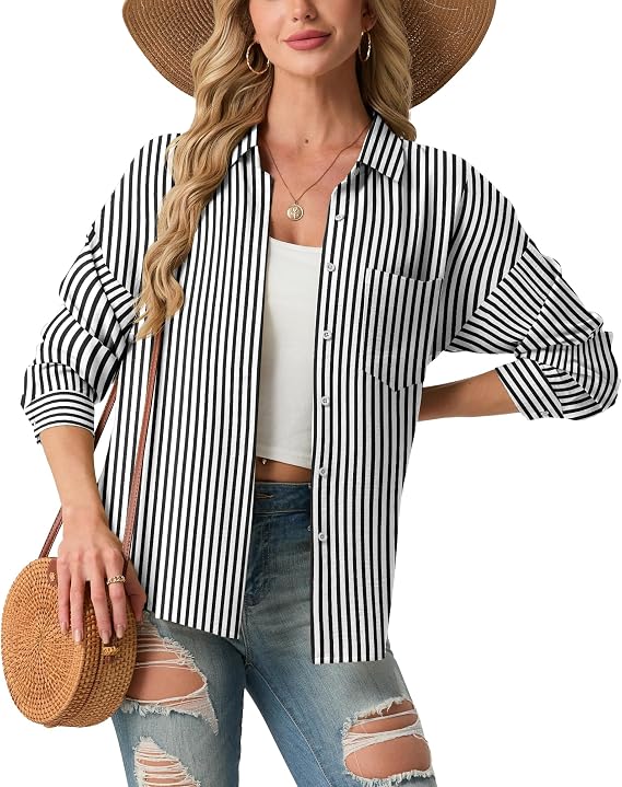 Long Sleeve Button Down Shirts for Women Tops Blouse Dressy Casual
