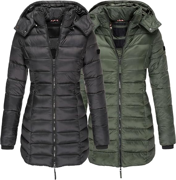 DGHM-JLMY 1/2 Pack Women Lightweight Mid Long Quilted Coat With Hood Hooded Winter Down Puffer Coat Slim Fit Down Coats