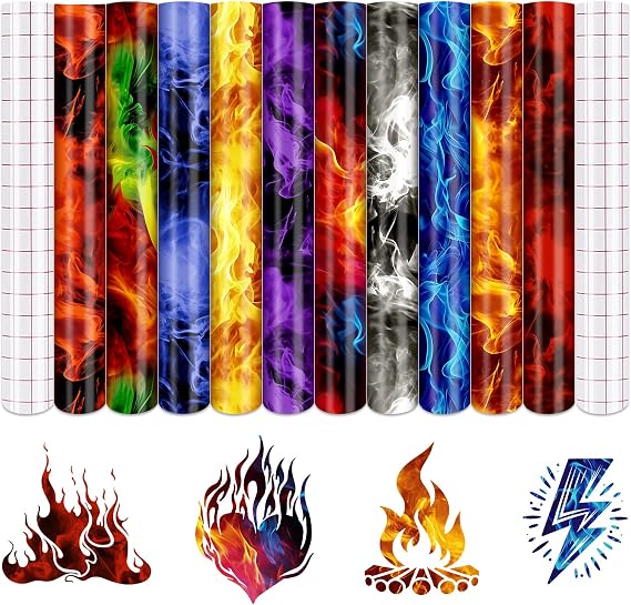 Tintnut Flame Pattern Permanent Vinyl 10 Sheets 12x10in Fire Adhesive Vinyl